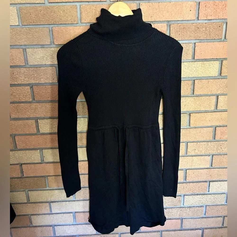 DAISY FUENTES Turtleneck Sweater Dress Ribbed Knit Long Sleeve Black Size Small